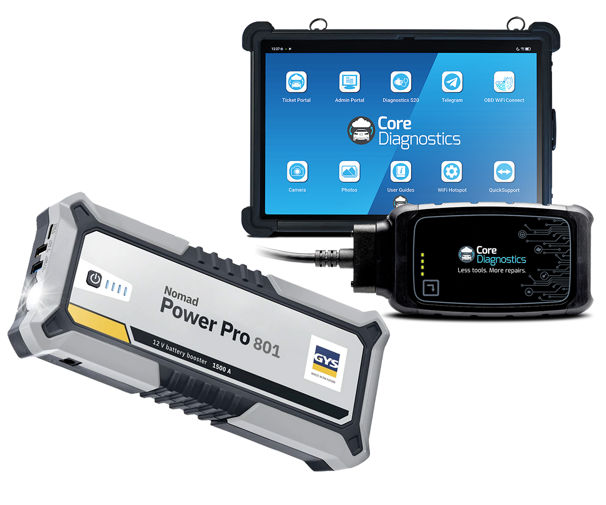 Get a FREE GYS Nomad Power Pro 801 battery booster with Core Diagnostics Cloud Link Pro remote diagnostics tablet